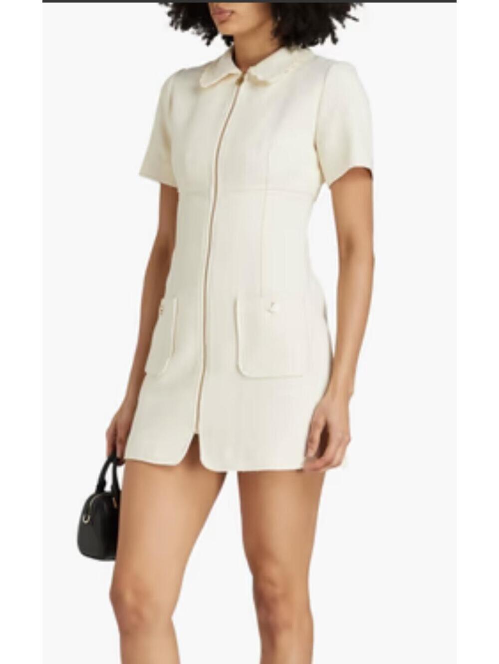 Sandro Gregoria Tweed Zip Mini Dress in Ecru with Scalloped Collar, Size 36